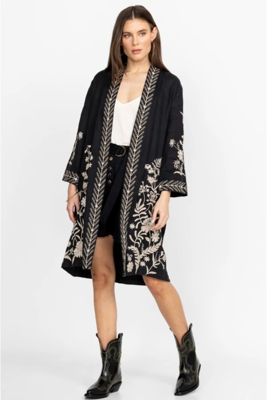 Clothing * | Marseille Linen Kimono Coat Black