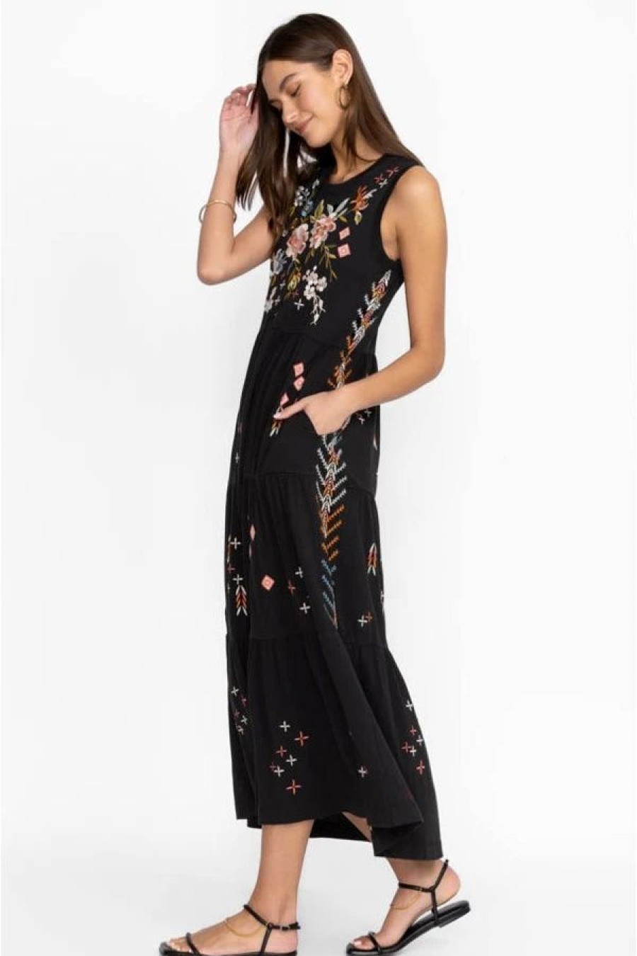 Clothing * | Ceretti Tiered Maxi Tank Dress-Plus Size Black