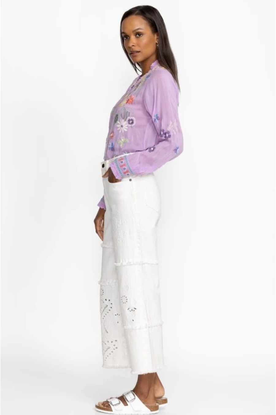 Clothing * | Sevilla Cropped Wide Leg Jean White