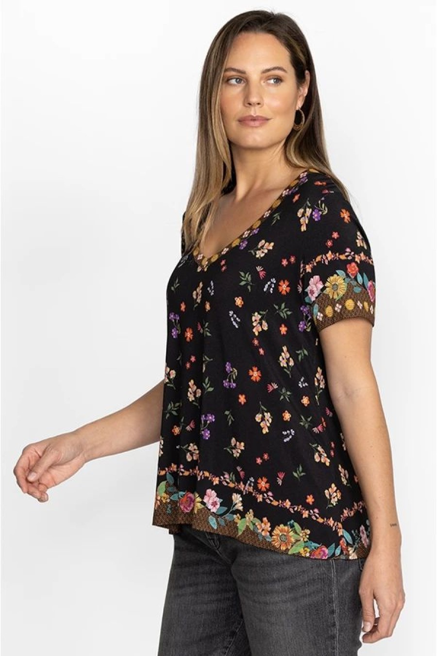 Clothing * | Nani Favorite Short Sleeve V-Neck Swing Tee-Plus Size Multi