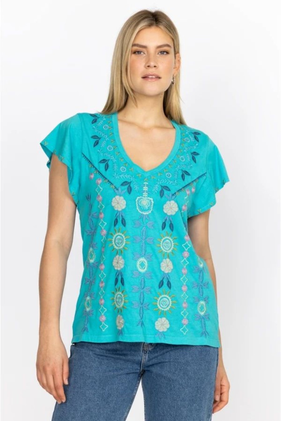 Clothing * | Oriel Flutter Sleeve Tee-Plus Size Blue Bird