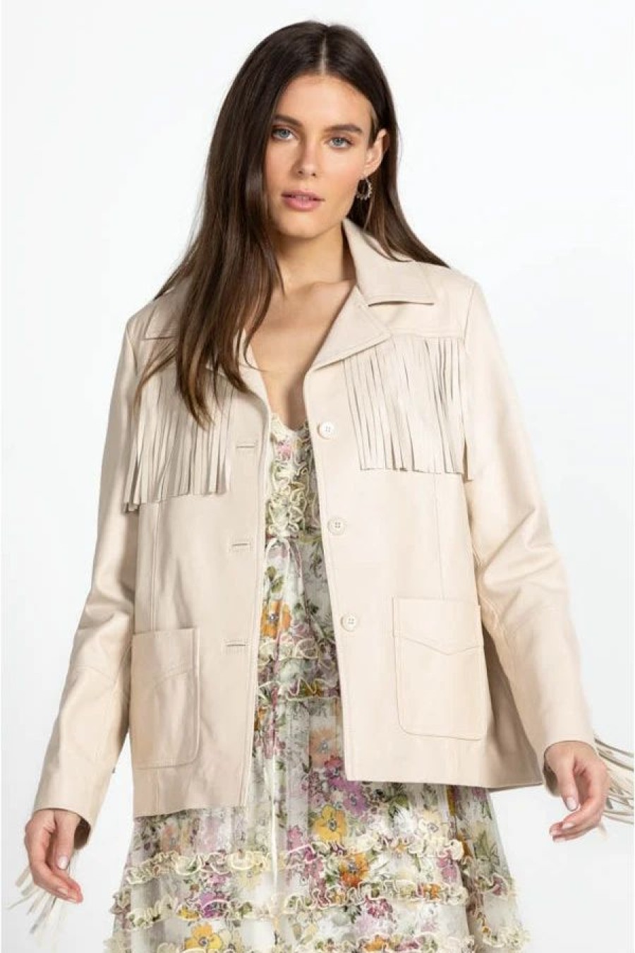 Clothing * | Frangia Leather Jacket Cream