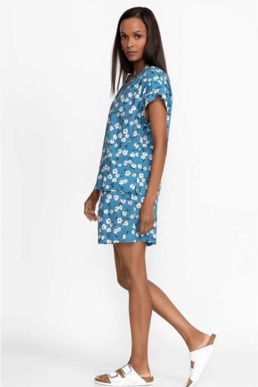 Clothing * | Printed Flounce Short Storm Blue Buttercup