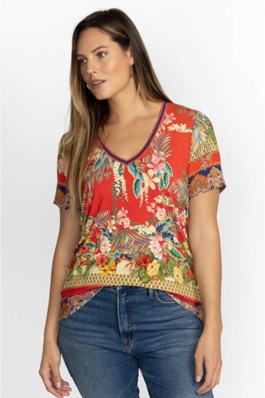 Clothing * | Rapsodia Favorite Short Sleeve V-Neck Tee-Plus Size Multi