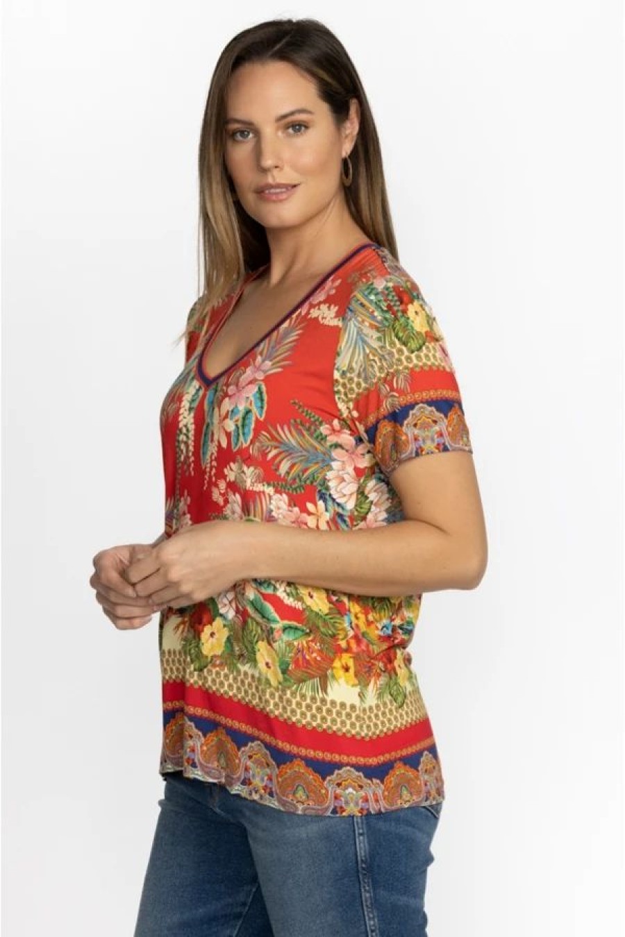 Clothing * | Rapsodia Favorite Short Sleeve V-Neck Tee-Plus Size Multi