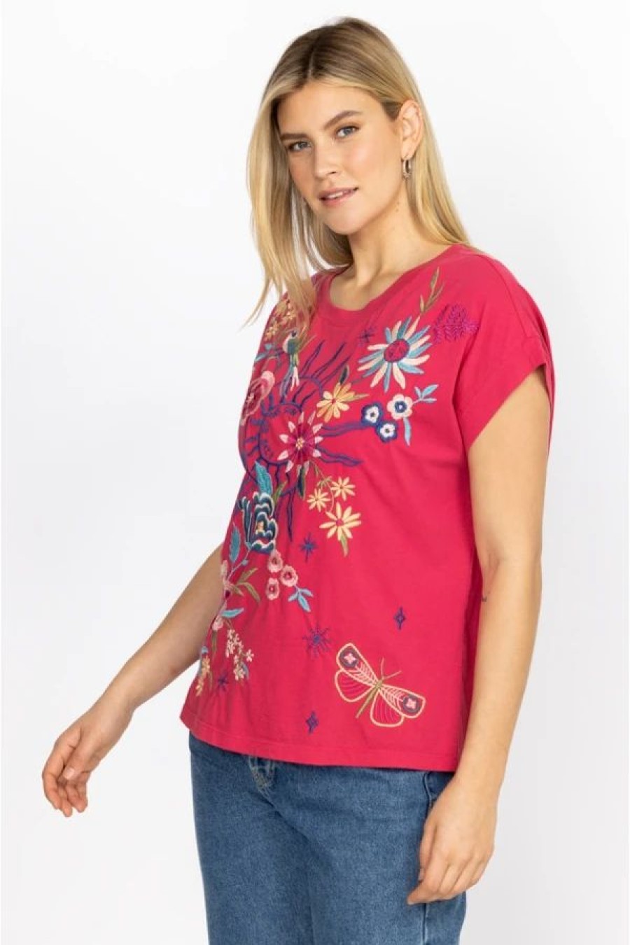 Clothing * | Arla Relaxed T-Shirt-Plus Size Rose Red