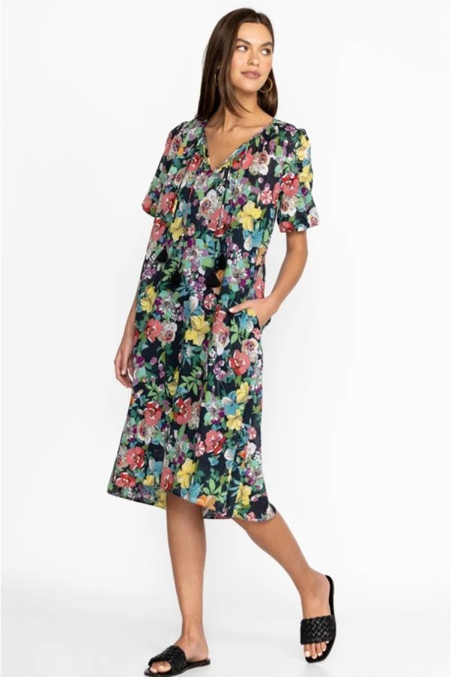 Clothing * | Zahava Tie Neck Midi Dress Multi