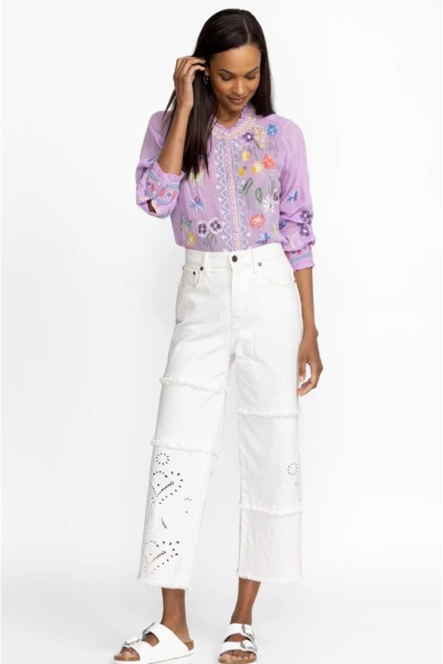 Clothing * | Sevilla Cropped Wide Leg Jean White