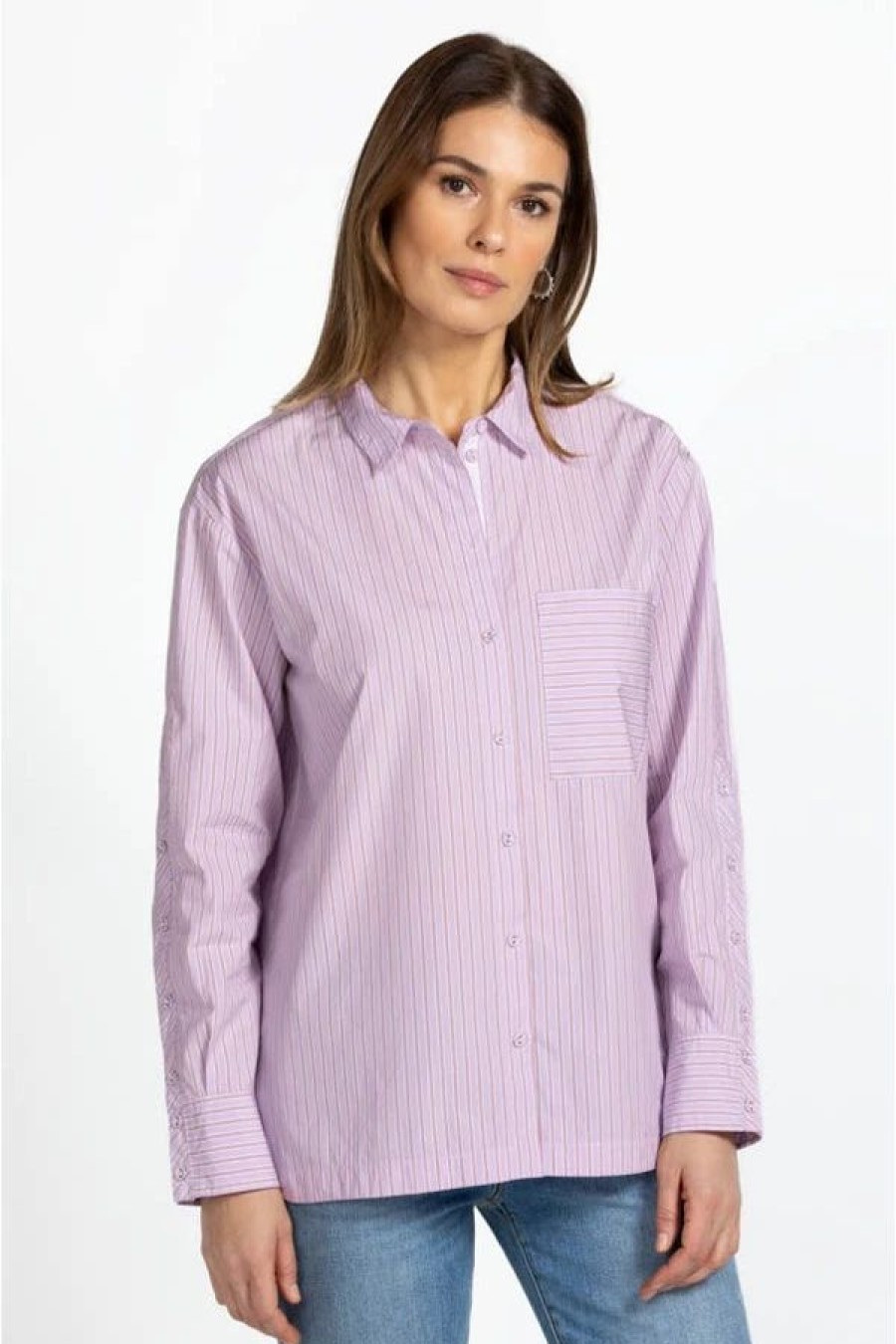 Clothing * | Giana Relaxed Pocket Shirt Stripe