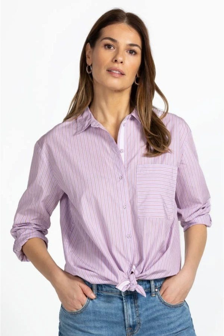 Clothing * | Giana Relaxed Pocket Shirt Stripe