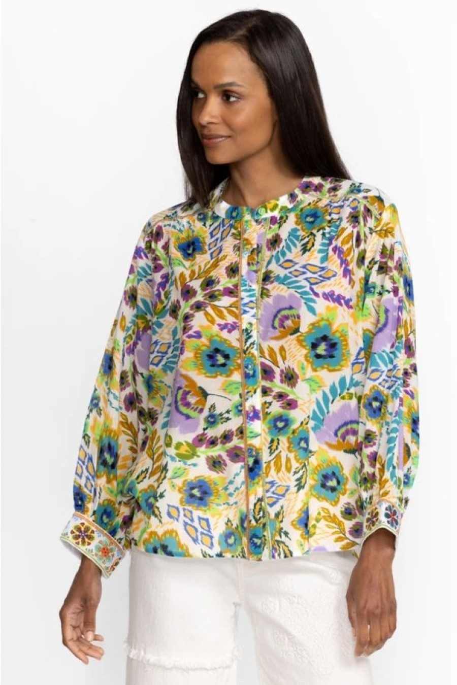 Clothing * | Ikat Bloom Shirred Yoke Blouse Multi