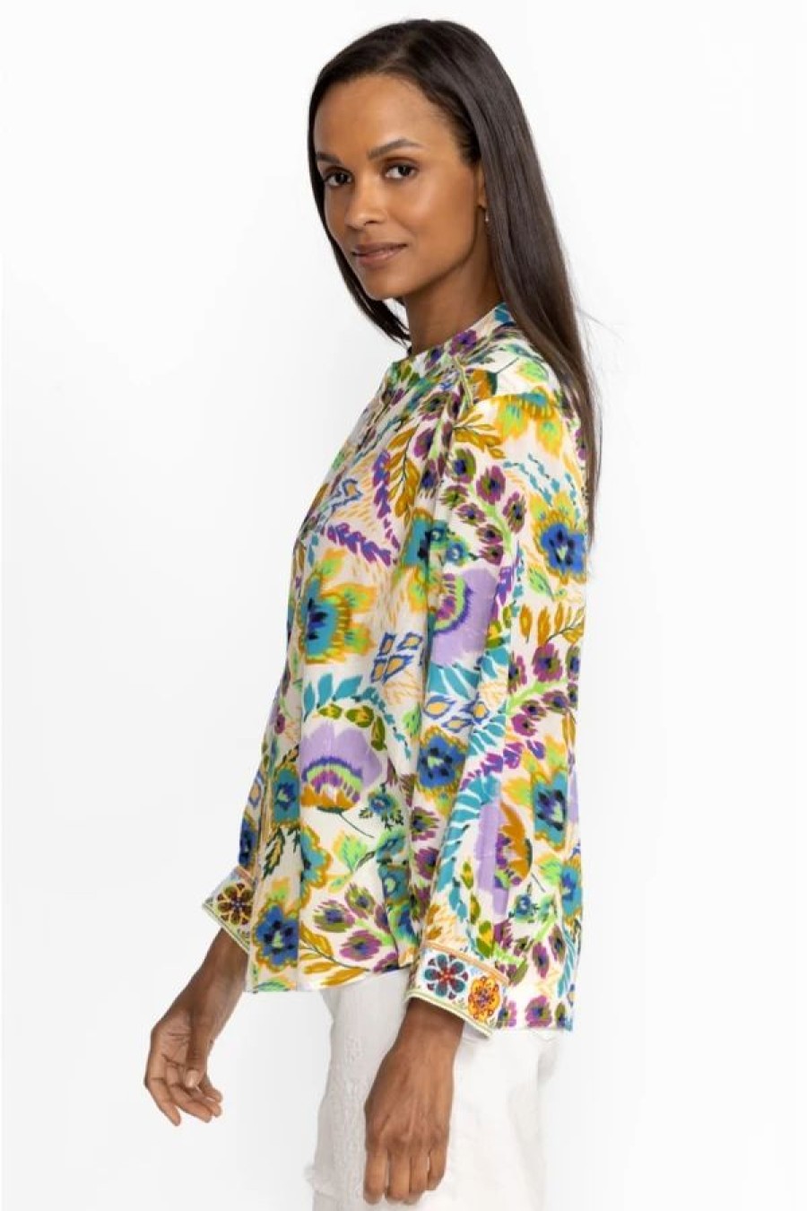 Clothing * | Ikat Bloom Shirred Yoke Blouse Multi