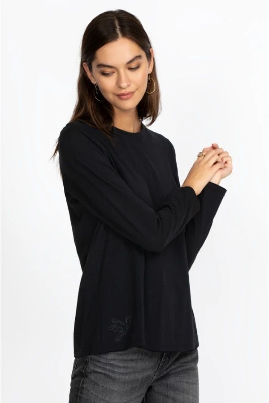 Clothing * | Long Sleeve Crew Neck Layering Tee Black