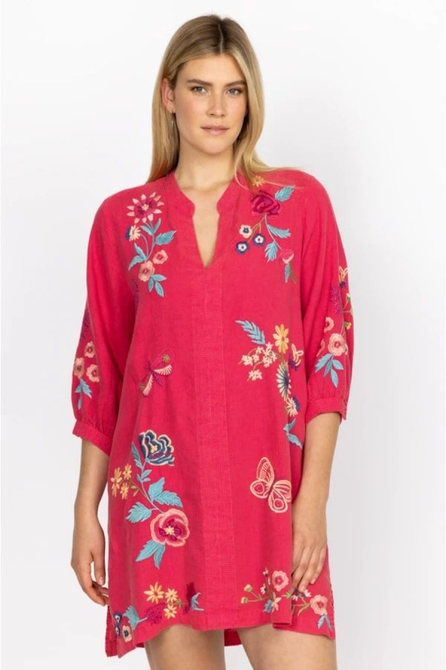 Clothing * | Arla Bishop Sleeve Dress-Plus Size Rose Red