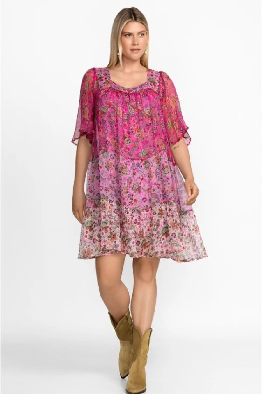 Clothing * | Foxglove Silk Mini Dress-Plus Size Multi