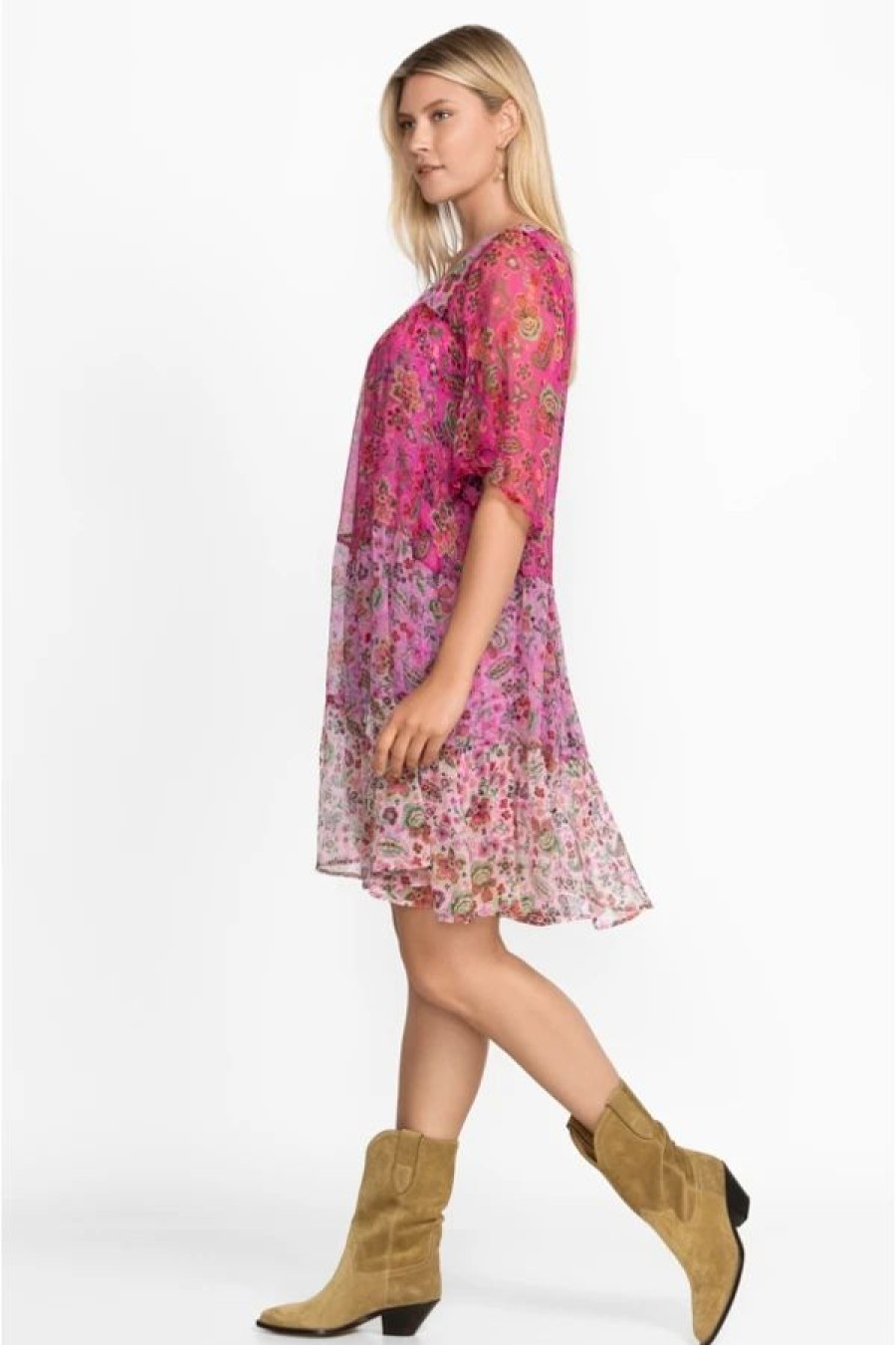 Clothing * | Foxglove Silk Mini Dress-Plus Size Multi