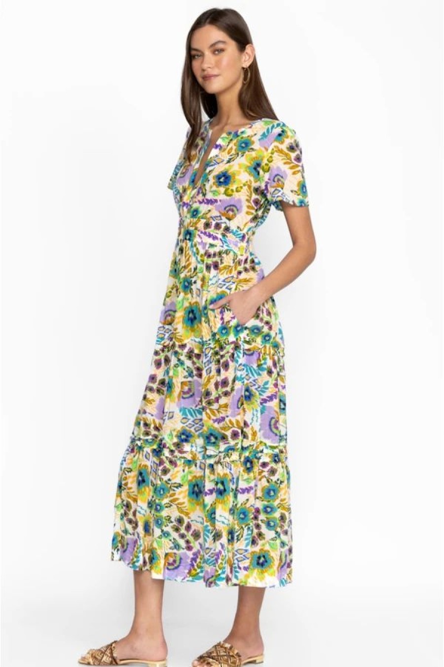 Clothing * | Ikat Bloom Pintuck Tiered Dress Multi