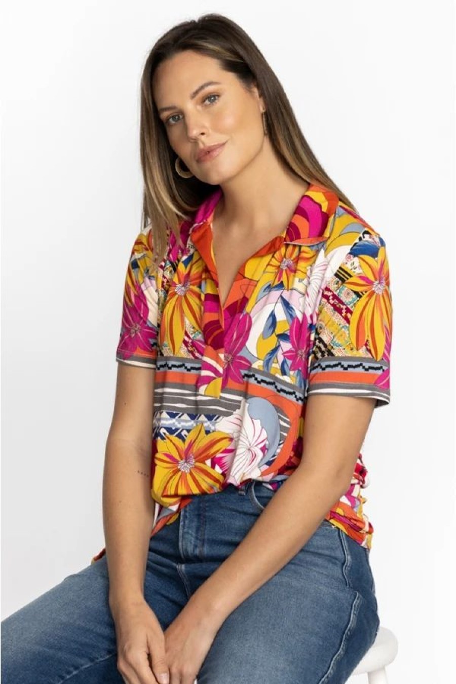 Clothing * | Rachel May Short Sleeve Swing Polo-Plus Size Multi