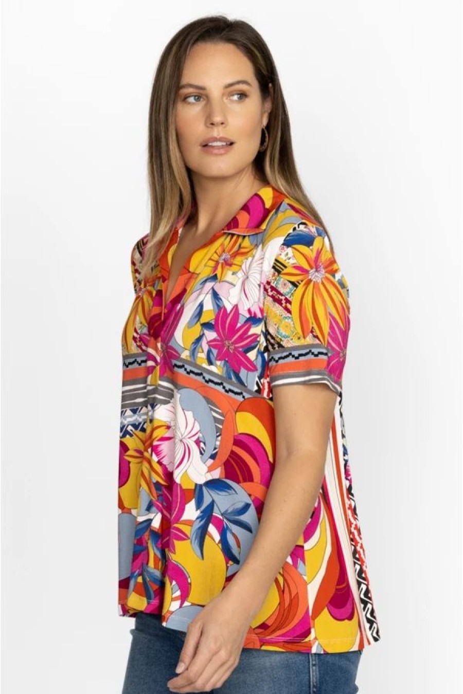 Clothing * | Rachel May Short Sleeve Swing Polo-Plus Size Multi