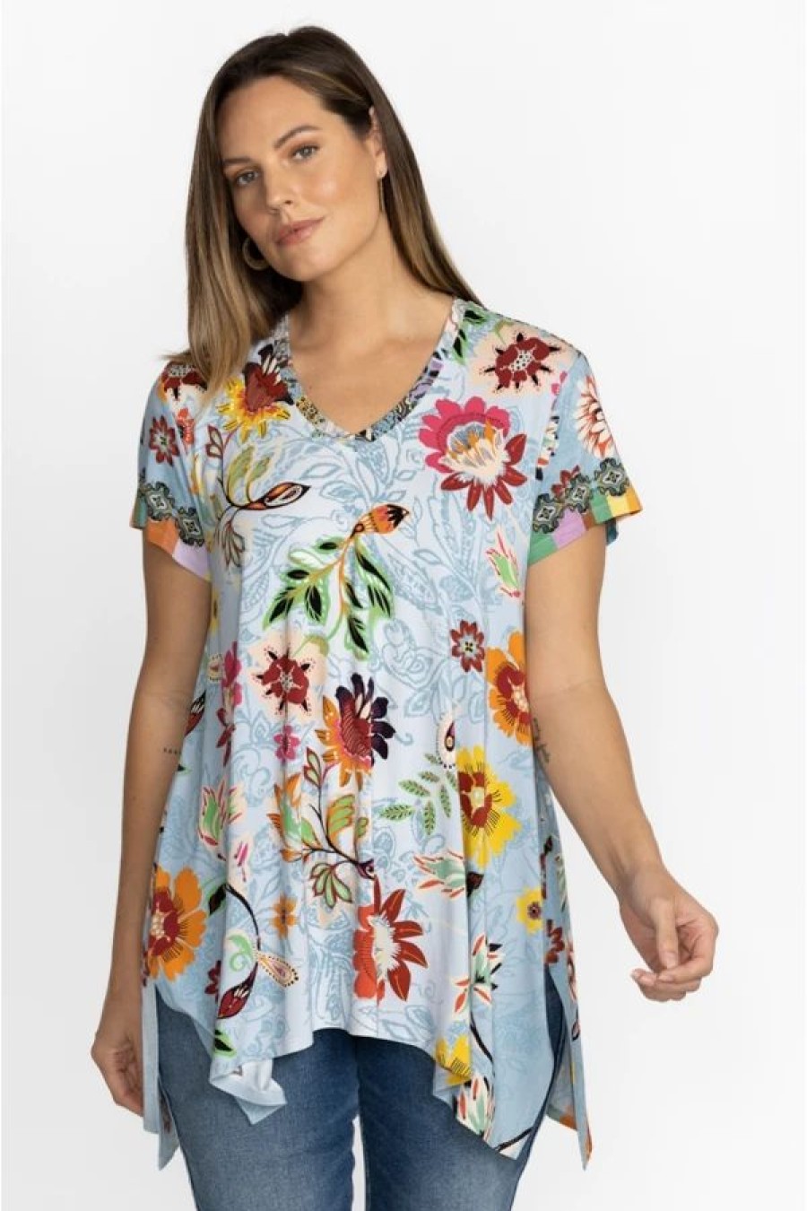 Clothing * | Rainbow Floral Drape Tunic-Plus Size Multi