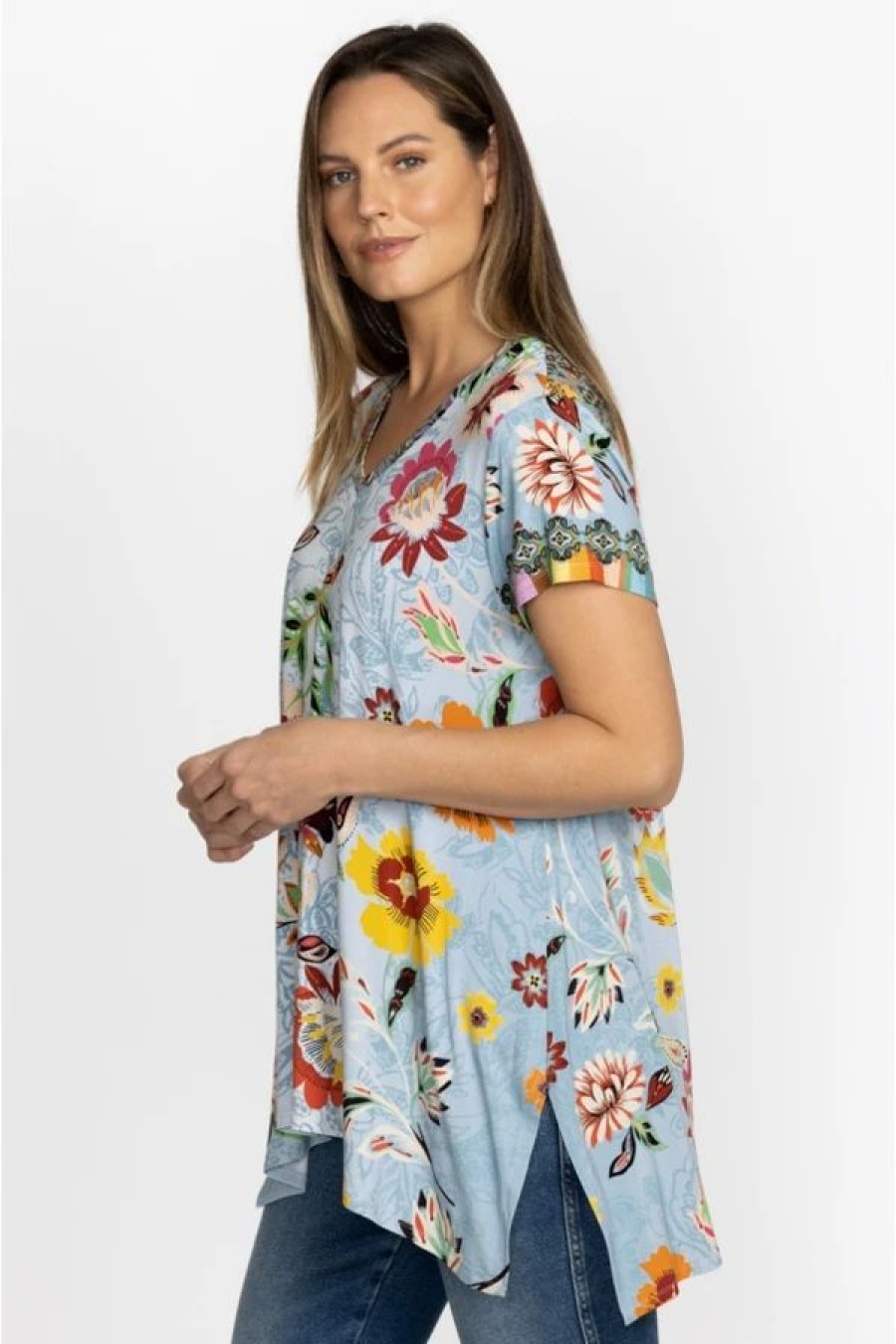 Clothing * | Rainbow Floral Drape Tunic-Plus Size Multi