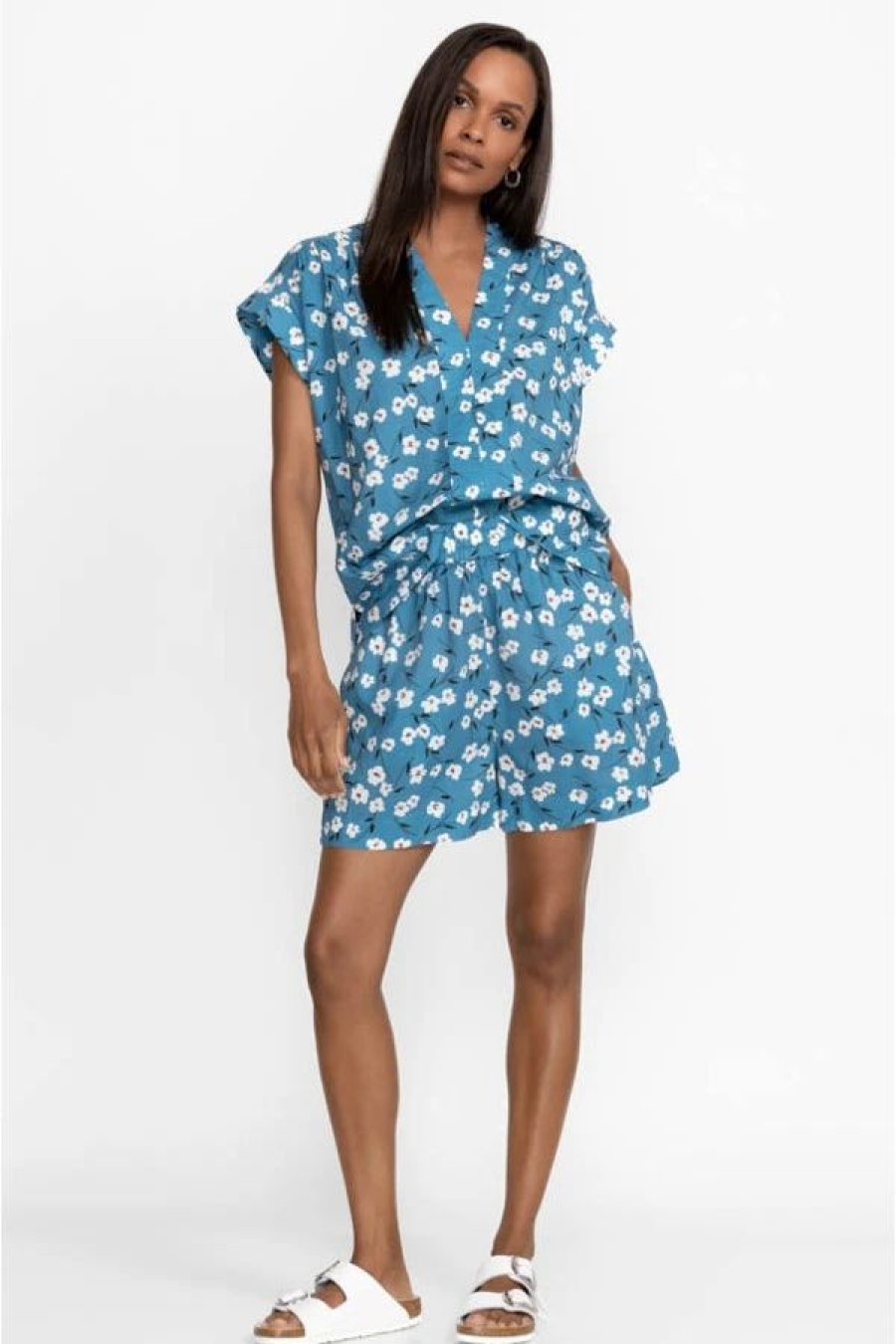 Clothing * | Printed Flounce Short Storm Blue Buttercup