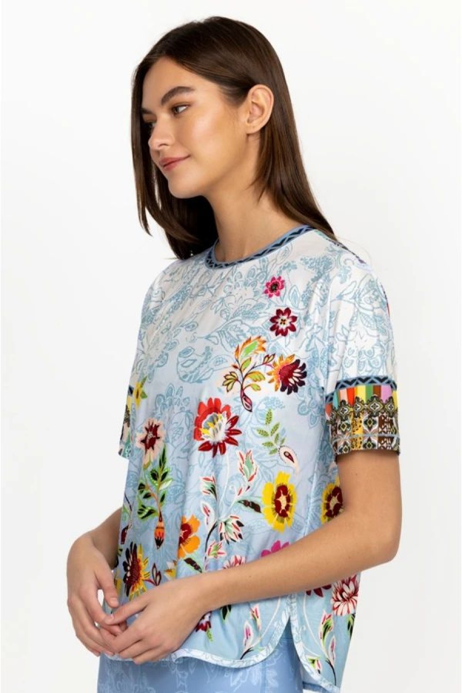 Clothing * | Rainbow Floral Oversize Crop Tee Multi