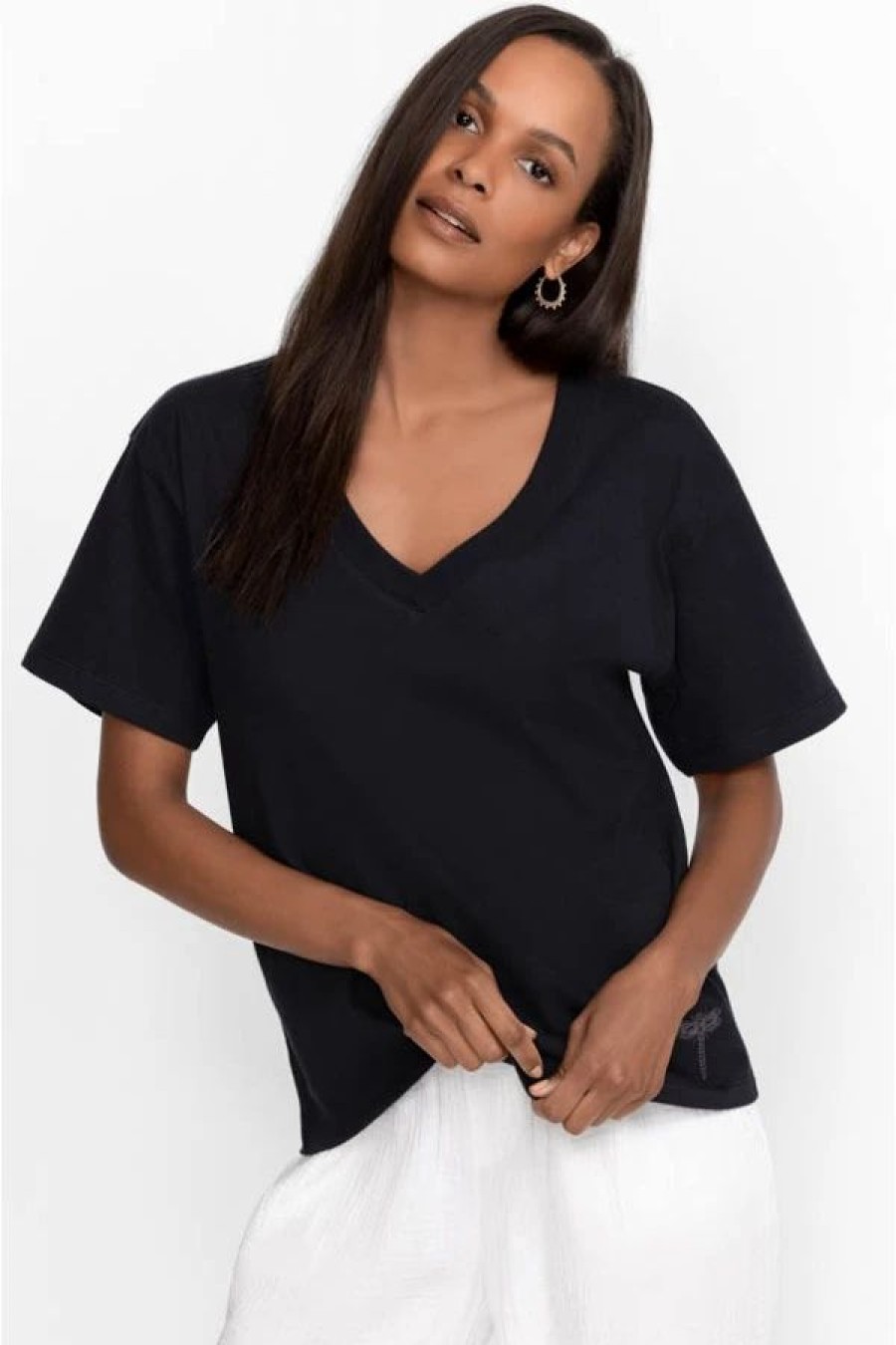 Clothing * | Organic Cotton Drop Shoulder Tee Black Beauty