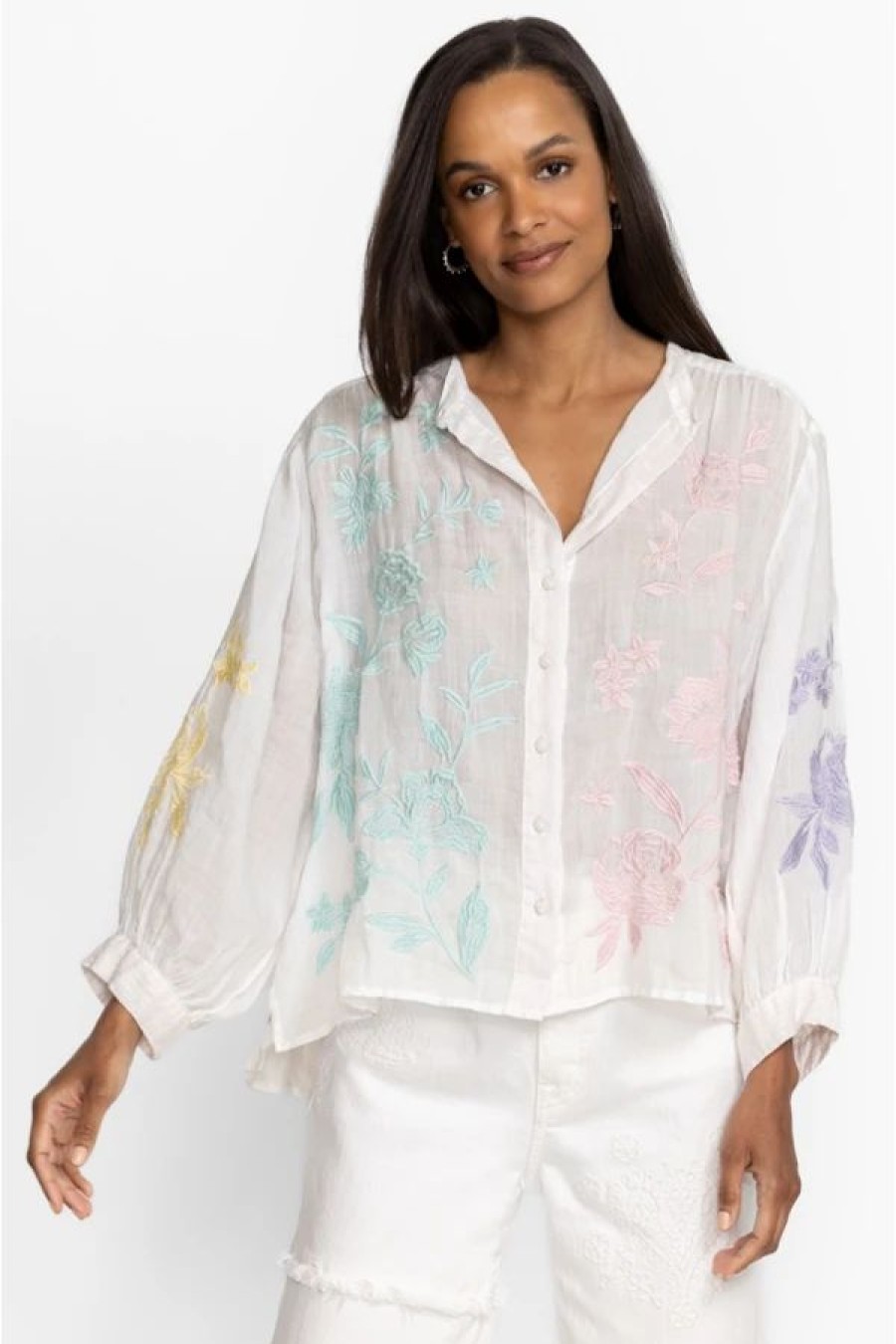 Clothing * | Hazel Shirred Yoke Blouse White