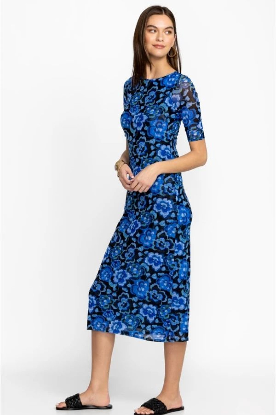 Clothing * | Blue Calanthe Mesh Midi Dress Multi