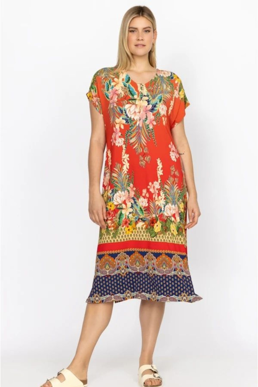 Clothing * | Rapsodia Maxi Henley Dress-Plus Size Multi