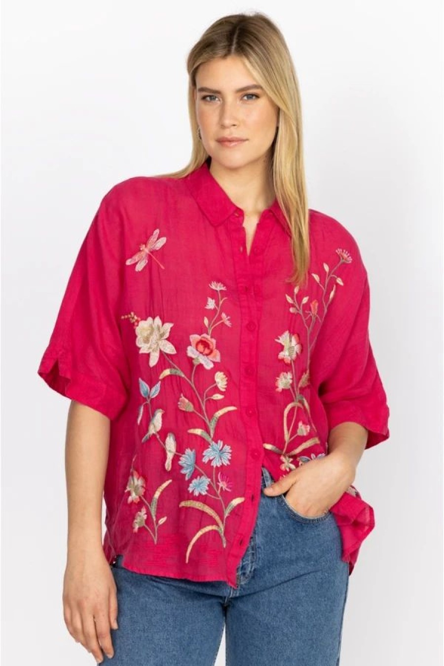 Clothing * | Geniveve Relaxed Dolman Shirt-Plus Size Rose Red