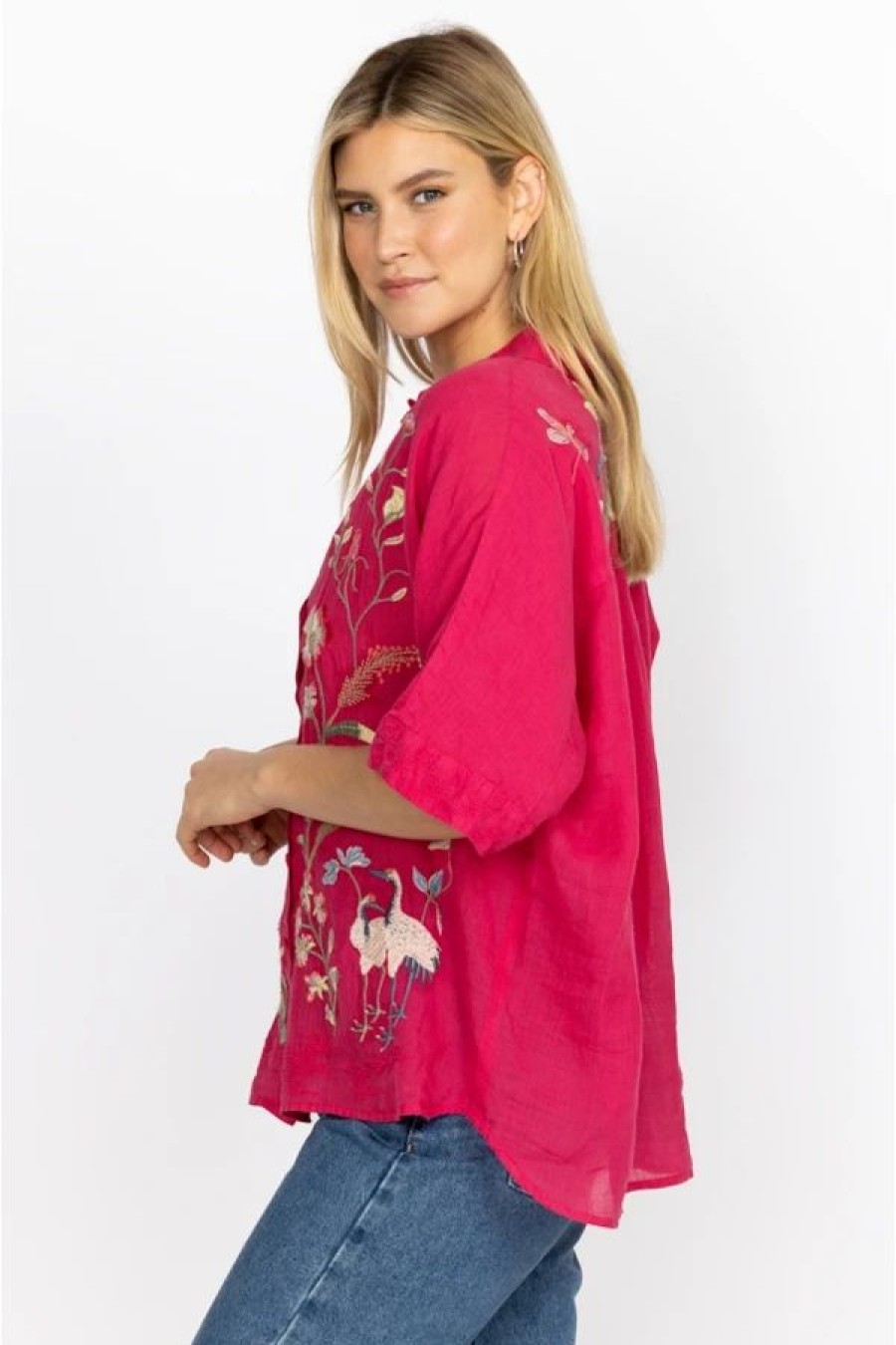 Clothing * | Geniveve Relaxed Dolman Shirt-Plus Size Rose Red