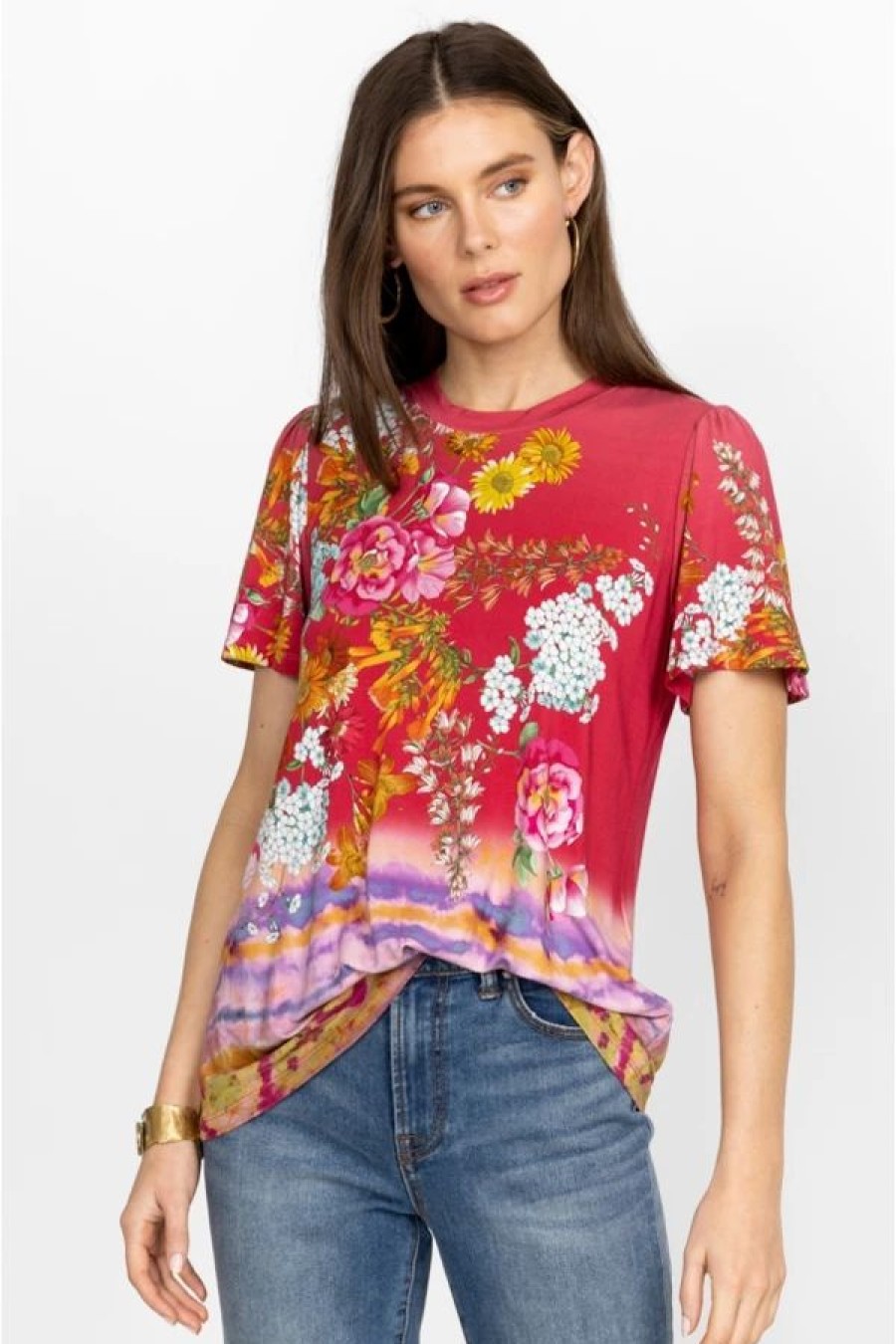 Clothing * | Golden Rose Flutter Sleeve Tee Multi