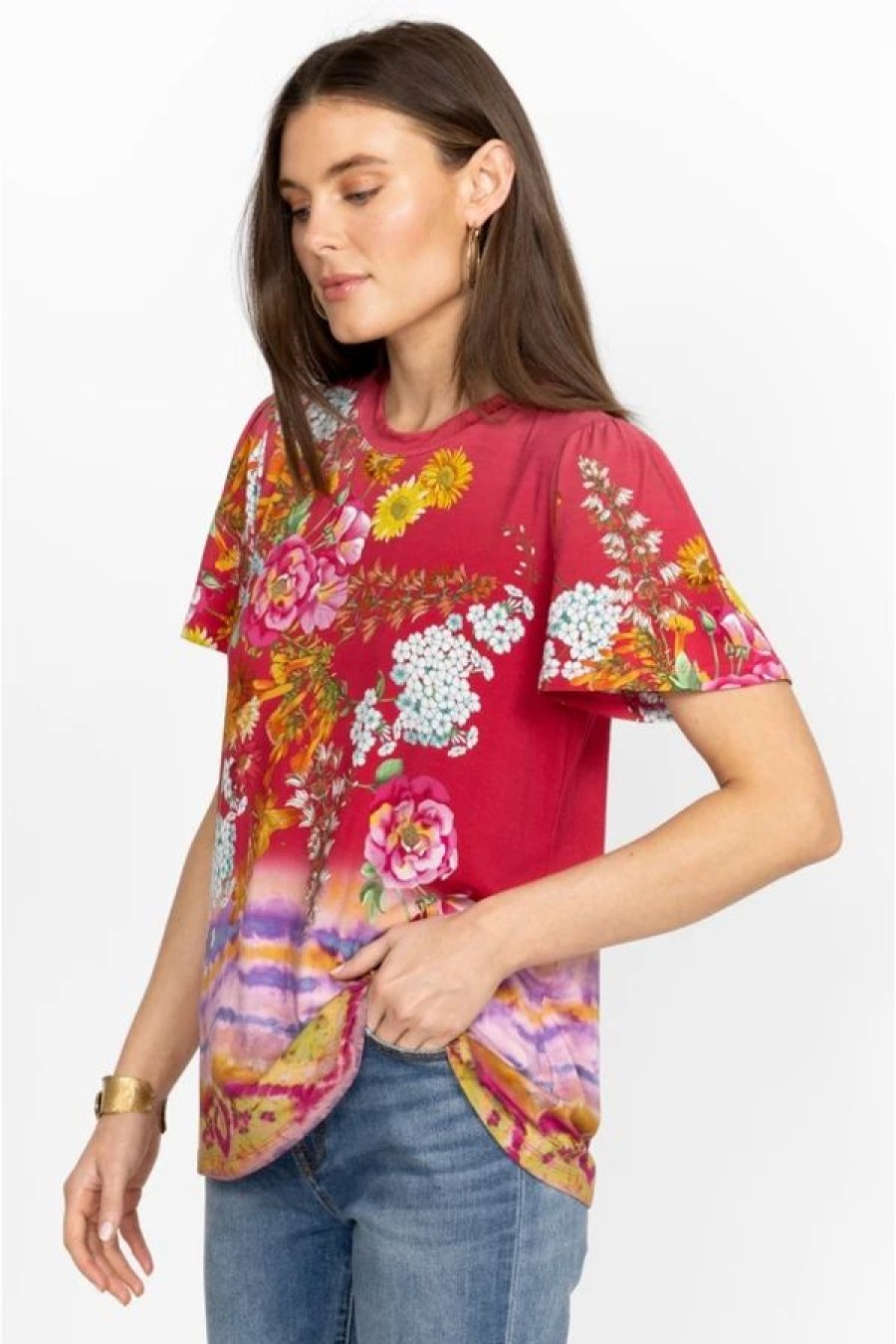 Clothing * | Golden Rose Flutter Sleeve Tee Multi