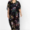 Clothing * | Black Butterfly Collared Kaftan-Plus Size Multi