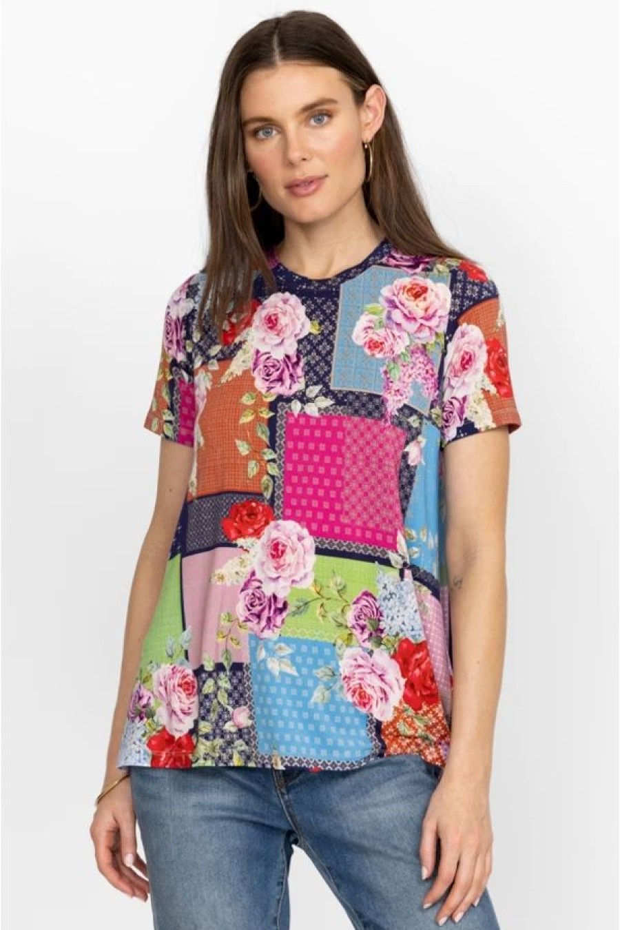 Clothing * | Rose Patch Favorite Short Sleeve Crew Neck Swing Multi