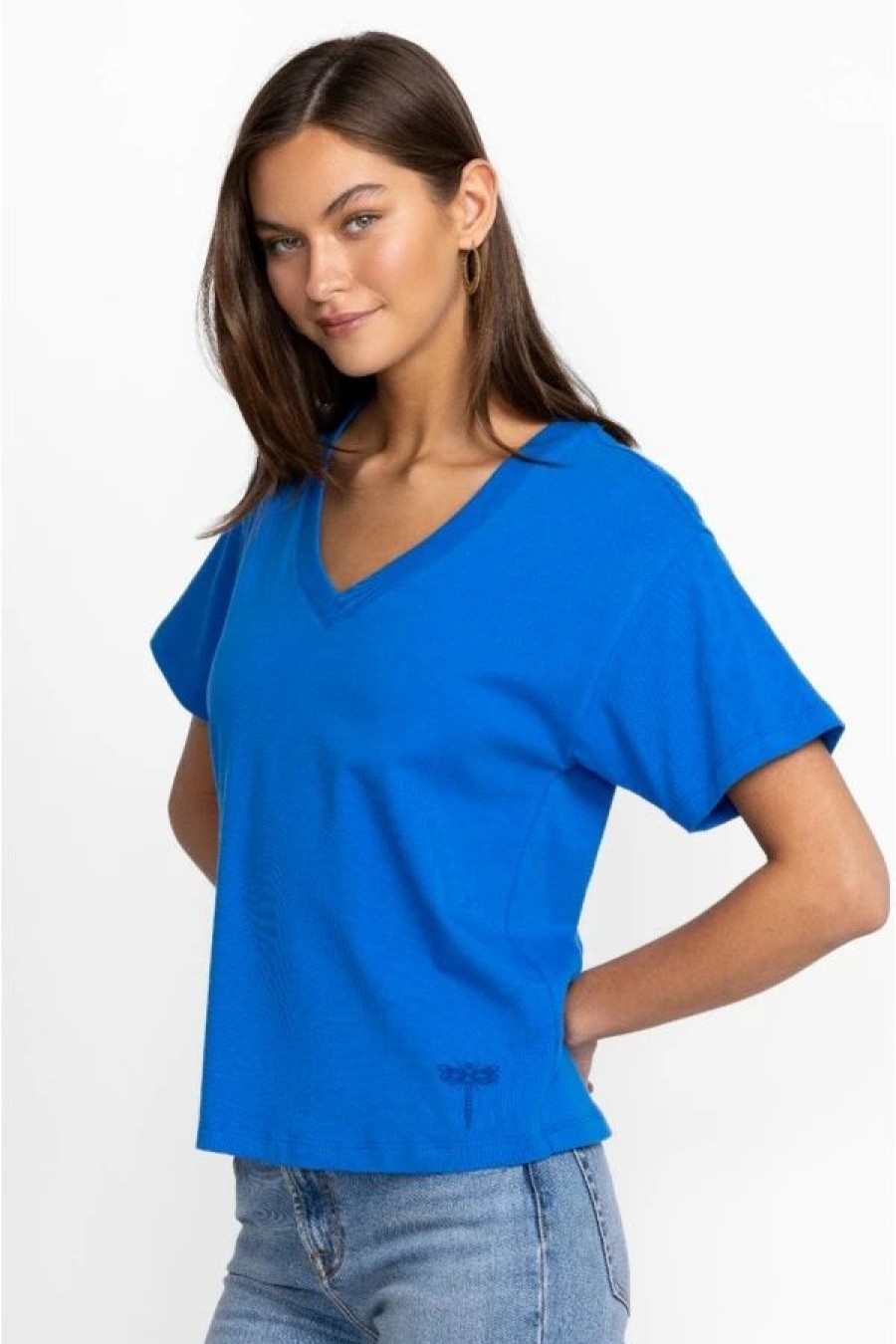 Clothing * | Organic Cotton Drop Shoulder Tee Princess Blue Garden Vines