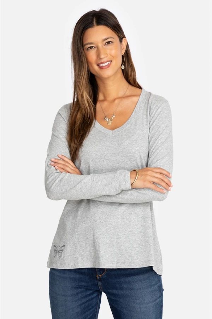 Clothing * | Long Sleeve V-Neck Layering Tee