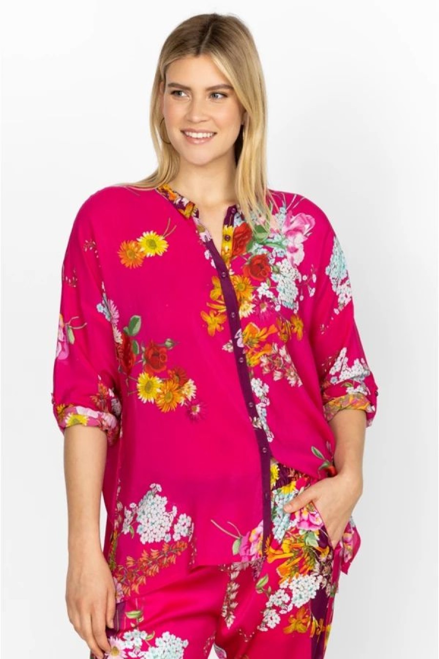 Clothing * | Golden Bouquet Seline Button Down-Plus Size Multi