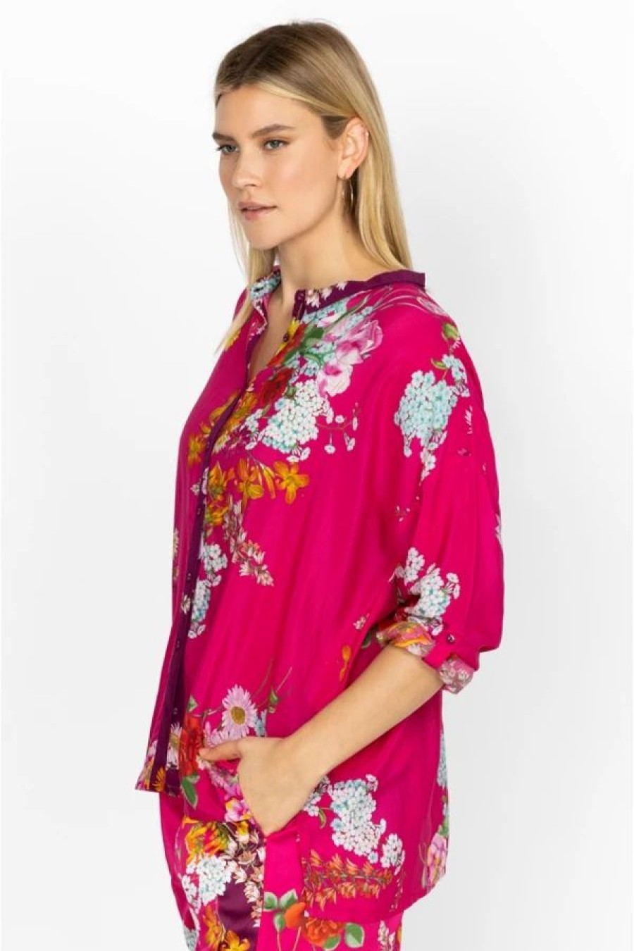 Clothing * | Golden Bouquet Seline Button Down-Plus Size Multi