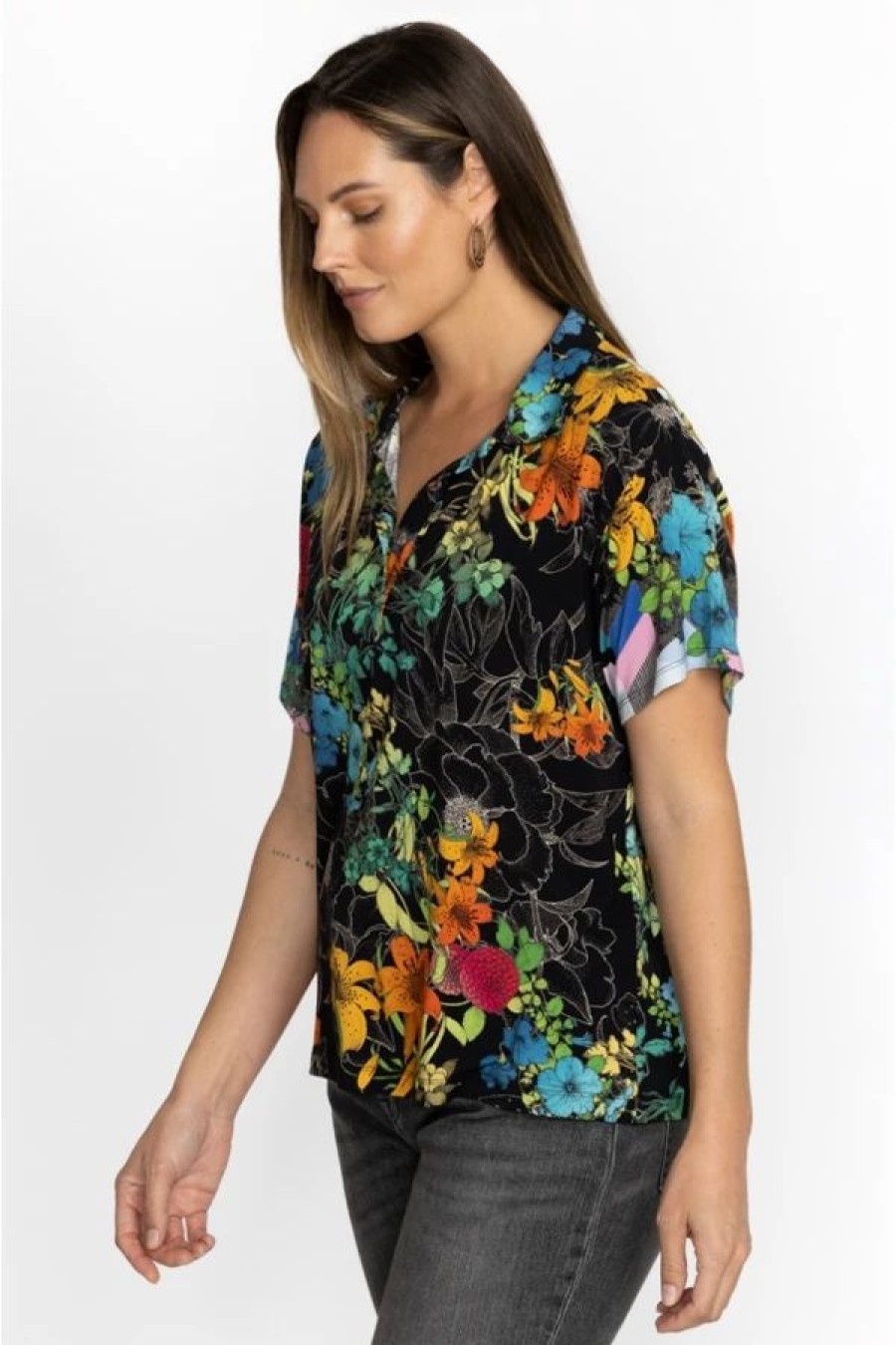 Clothing * | Nero Sequence Short Sleeve Polo Tee-Plus Size Multi