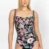 Clothing * | Black Butterfly Ruched One Piece-Plus Size Multi