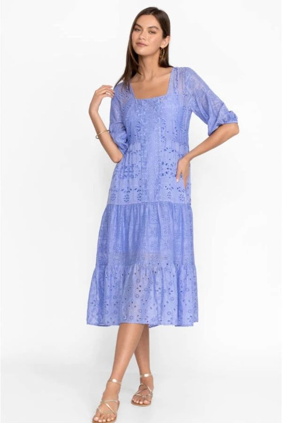 Clothing * | Castillo Eyelet Midi Dress Periwinkle