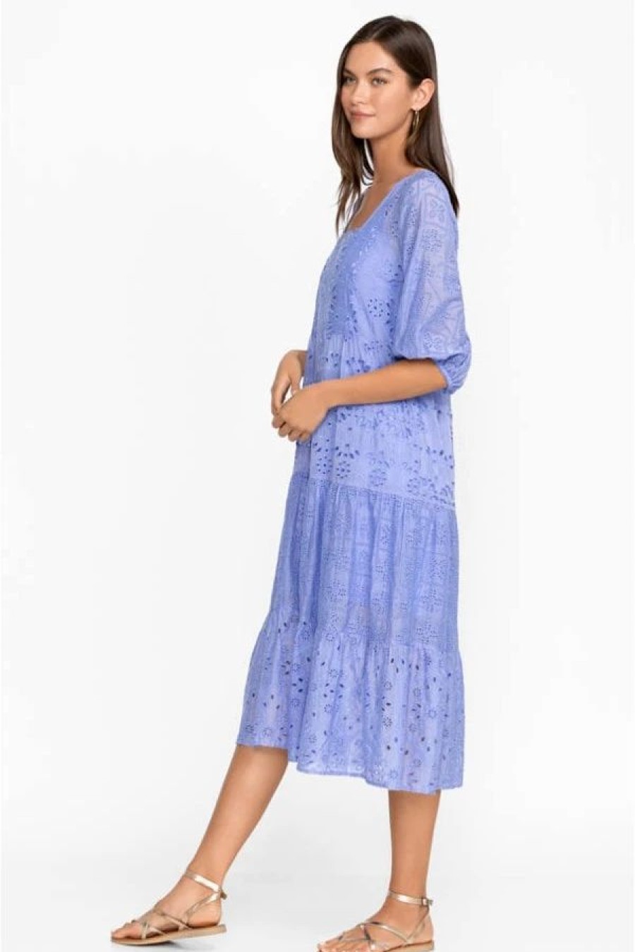 Clothing * | Castillo Eyelet Midi Dress Periwinkle