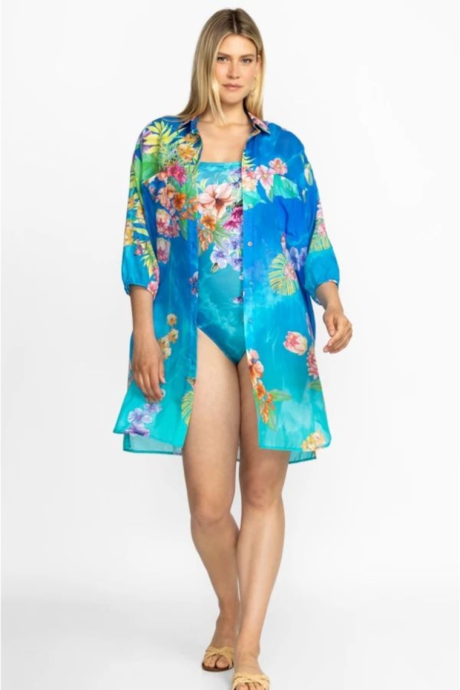 Clothing * | Water Tropic Shirt Dress-Plus Size Multi