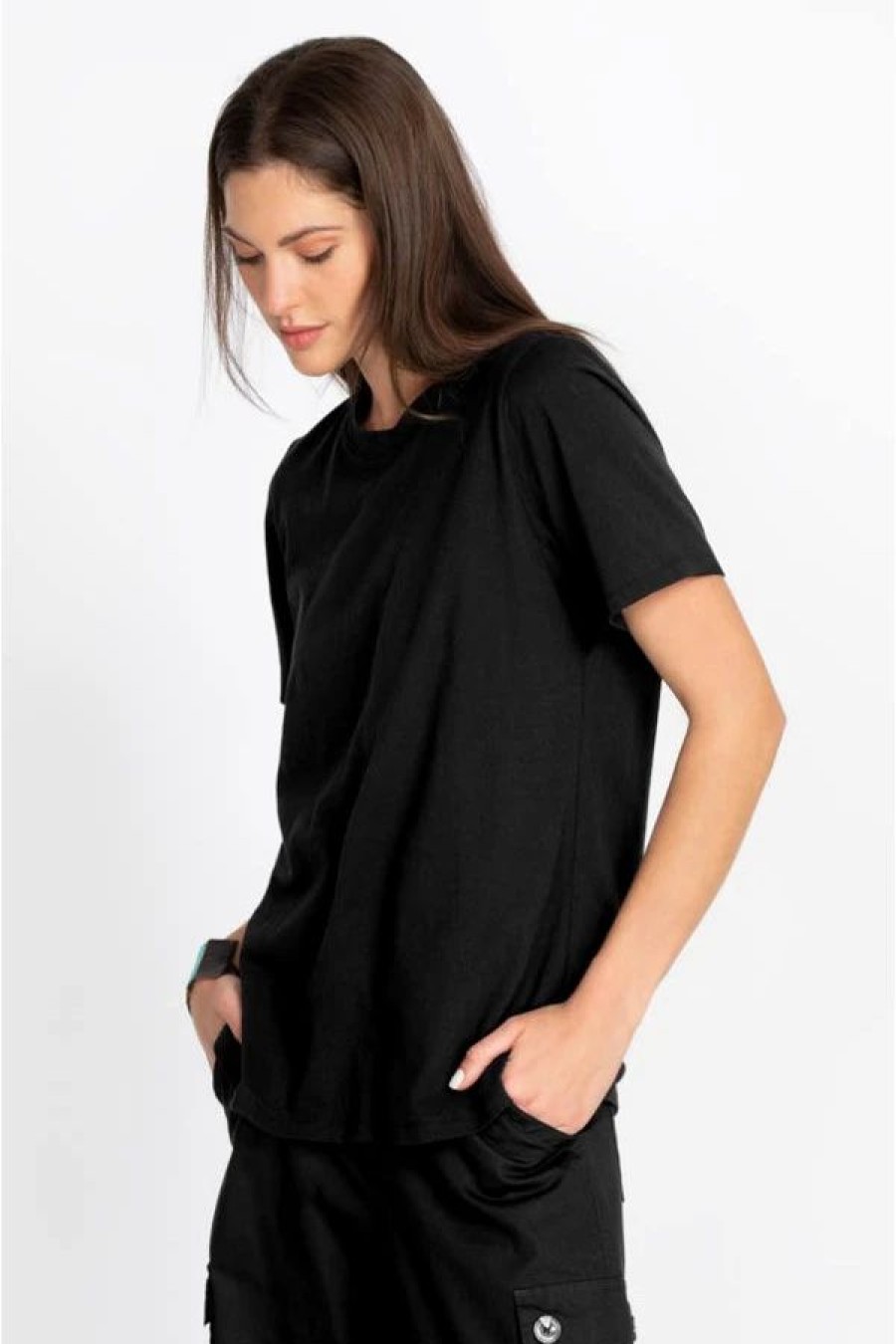 Clothing * | Short Sleeve Crew Neck Layering Tee Black