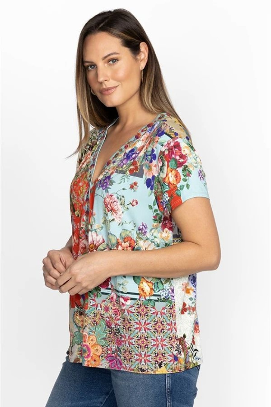 Clothing * | Otti Button Neck Tee-Plus Size Multi